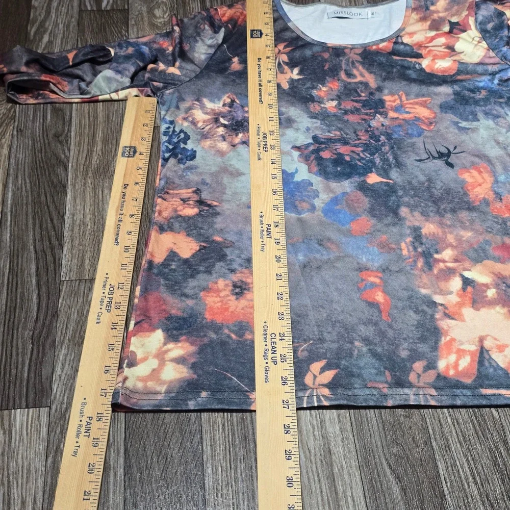 MISSLOOK Fall Floral Print Long Sleeve Top‎ Womens Multicolor Casual Blouse Sz M